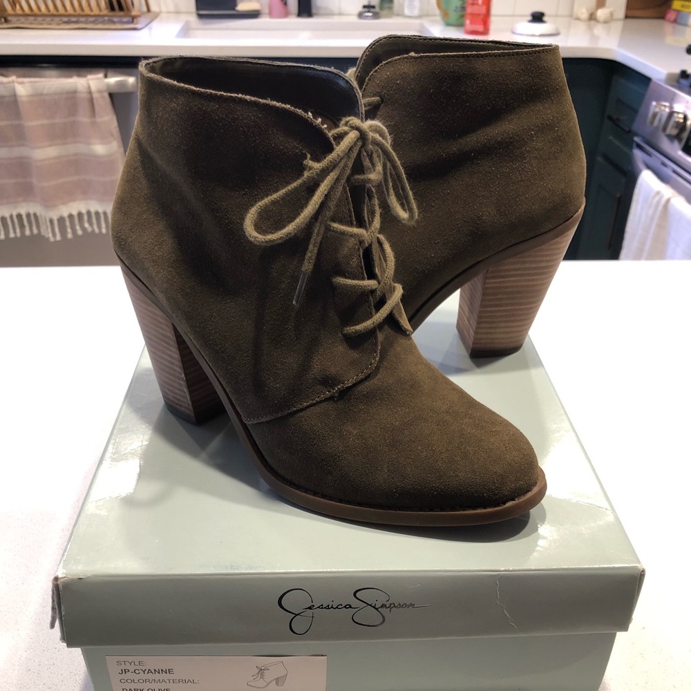 Olive Lace Up Heeled Booties